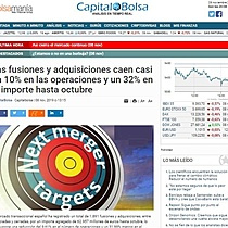 Las fusiones y adquisiciones caen casi un 10% en las operaciones y un 32% en el importe hasta octubre